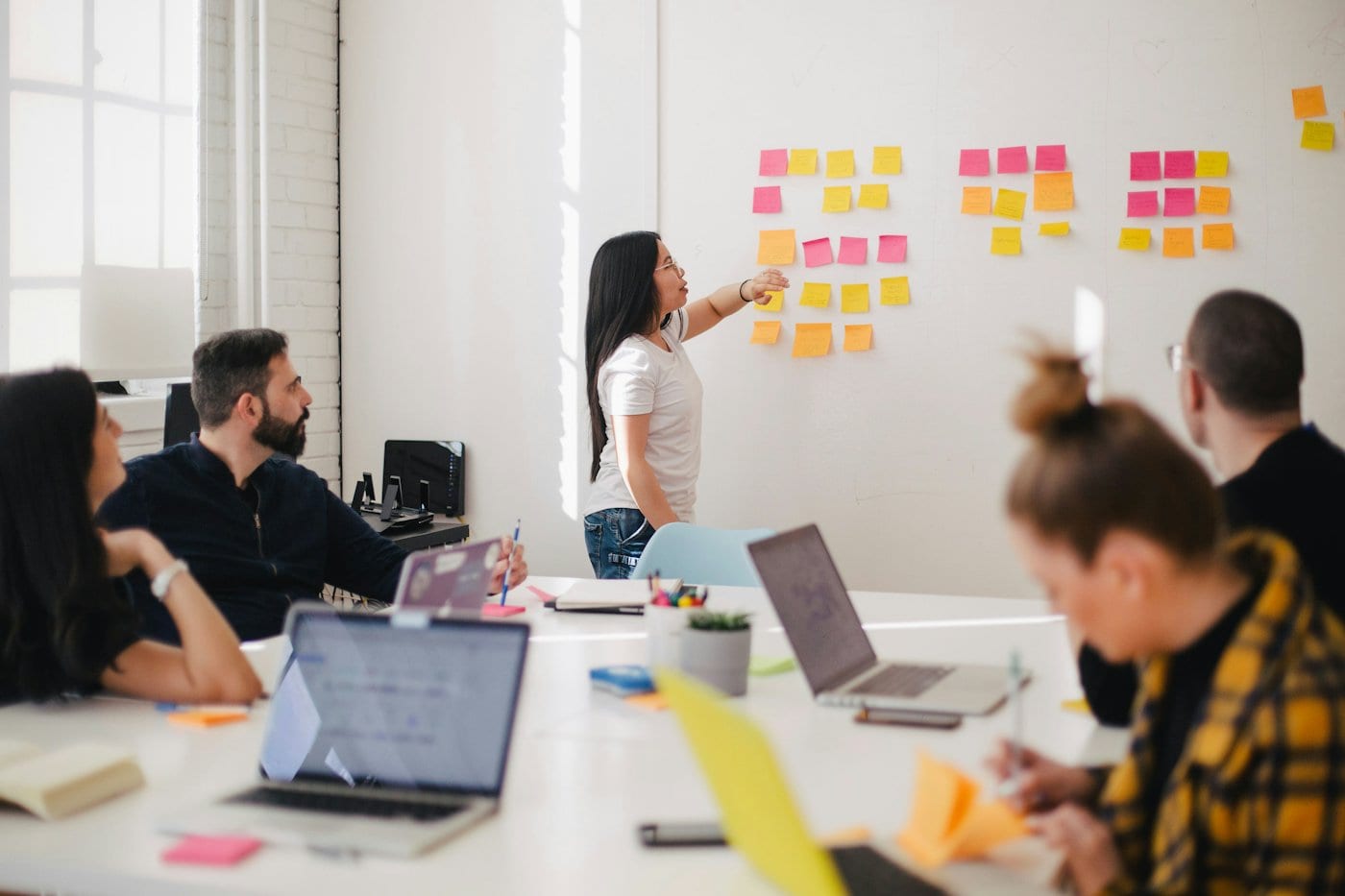 A workshop with notes on a whiteboard